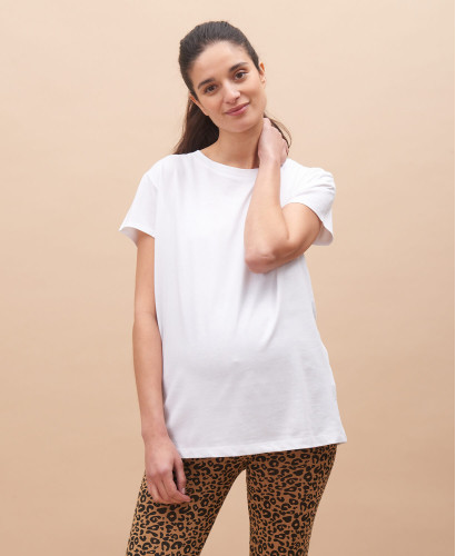 T-shirt Grossesse Coton Bio Noir l Basiques Maternité Ethiques -  Blanc 