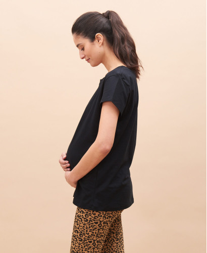 black organic cotton short sleeves pregnancy t-shirt