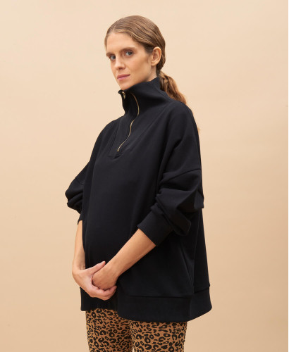 Joyce Organic Cotton Zip Pregnancy Black Sweatshirt