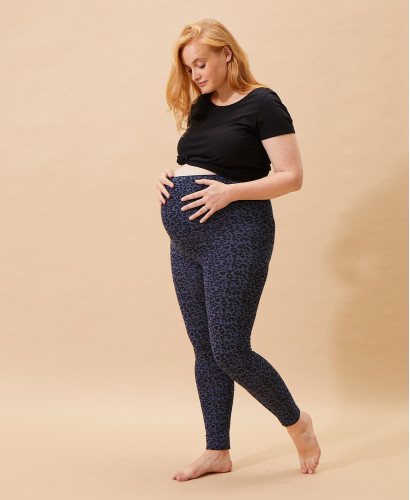 Blue Organic Cotton Leopard Pregnancy Leggings