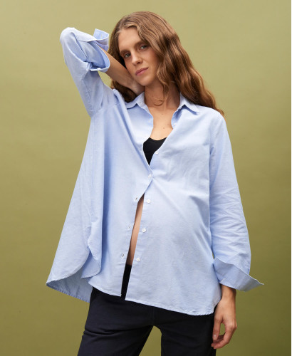 Chemise de grossesse Justine bleue en coton oxford