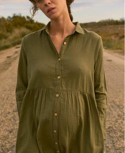 Burgundy shirt dress Esther in organic cotton l Maternity dresses -  Khaki green 