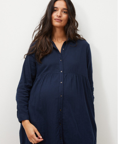 Burgundy shirt dress Esther in organic cotton l Maternity dresses -  Navy blue 