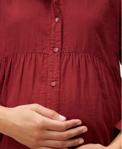 Burgundy shirt dress Esther in organic cotton l Maternity dresses