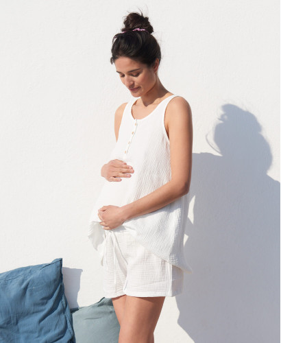 Mathilde Ecru Organic Cotton Gauze Maternity Outfit