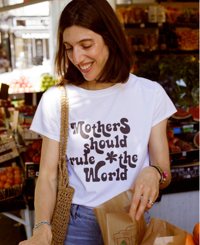 T-shirt À Message Mother's Day l Hauts Grossesse Coton Biologique -  Mothers should rule the world 