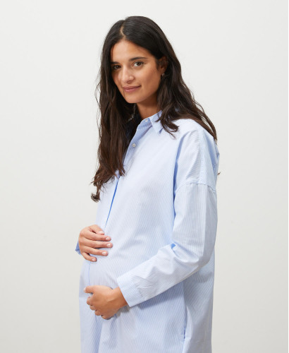 Schwangerschaftshemdkleid aus Baumwolle Colette blau