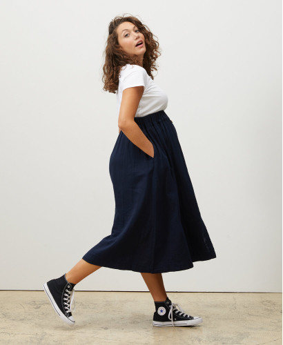 Mara Navy Organic Cotton Gauze Pregnancy Skirt