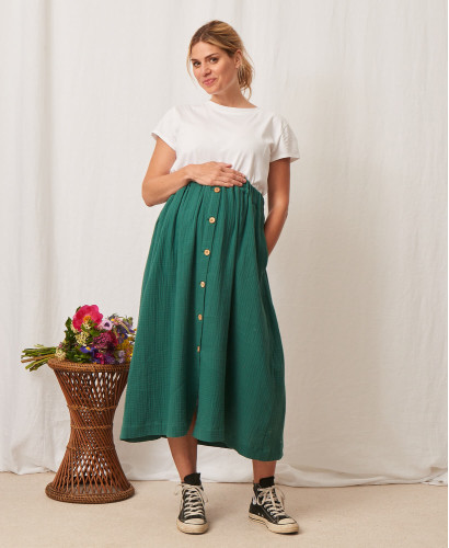 Mara Emerald Organic Cotton Gauze Pregnancy Skirt