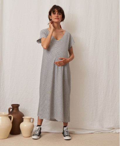 michele cotton striped pregnancy dress