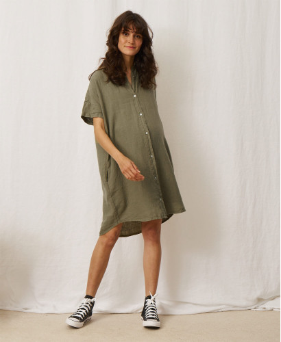 alice khaki linen pregnancy dress