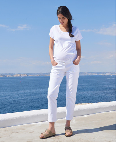 Organic Cotton Straight White Pregnancy Jeans