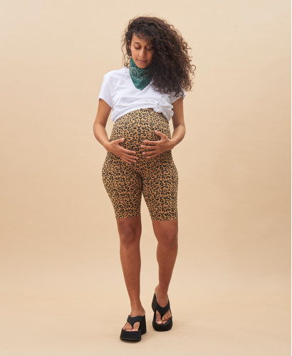organic cotton leopard camel pregnancy biker shorts