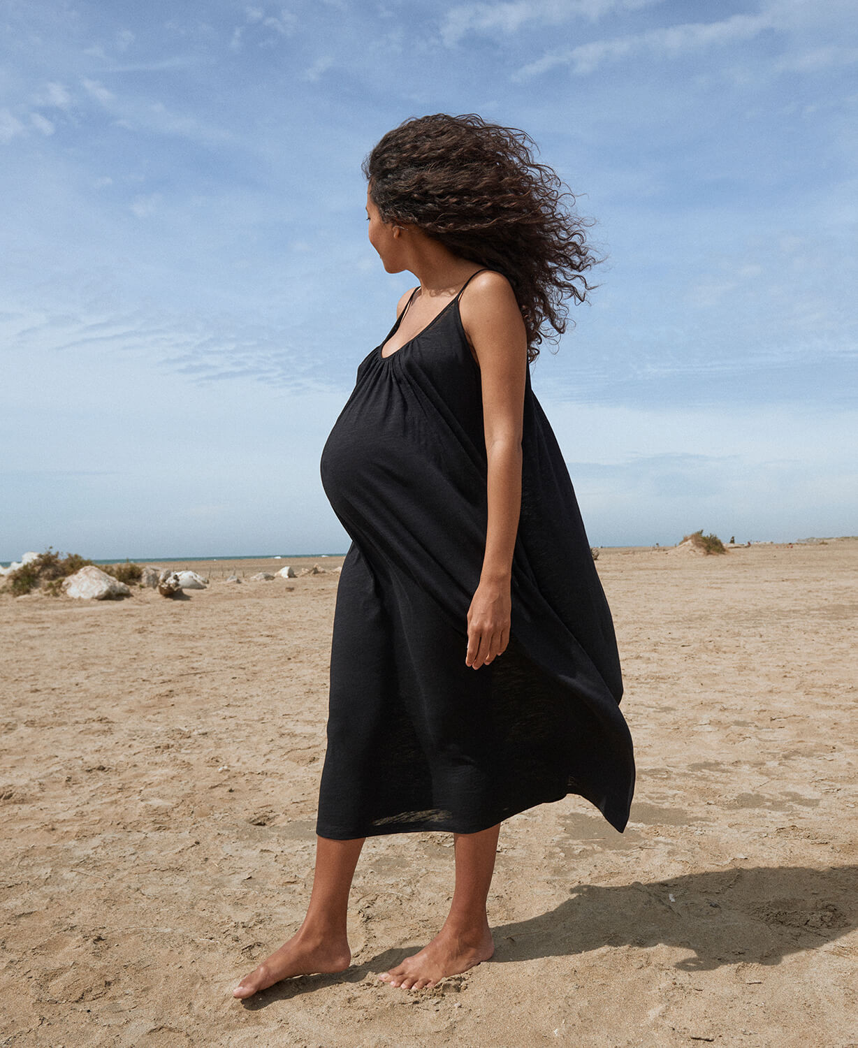 Janis Black Cotton Pregnancy Dress l Long Summer Maternity Dresses