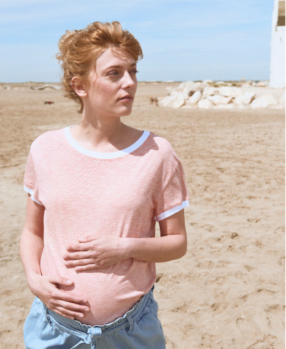 T-Shirt Schwangerschaft Kurzarm Streifen Rot Baumwolle