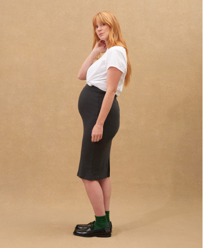 Organic Cotton Rib Black Pregnancy Pencil Skirt