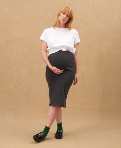 Organic Cotton Rib Black Pregnancy Pencil Skirt