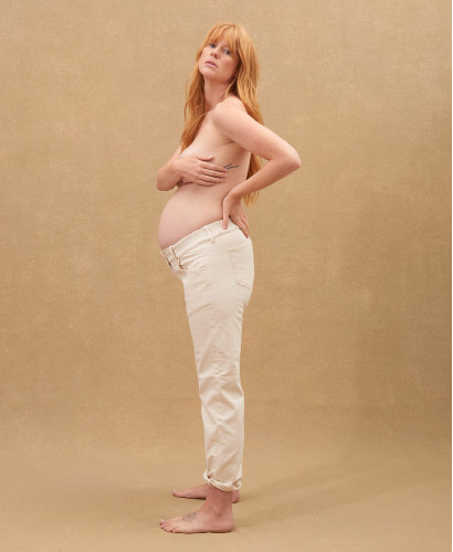 Schwangerschaftsjeans Straight aus Bio-Baumwolle weiß | Schwangerschaftsjeans ohne Bandeau -  Ecru 