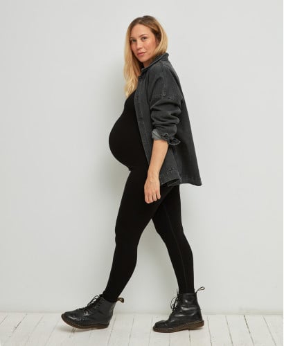 Bamboo Rib Seamless Pregnancy Black Overall