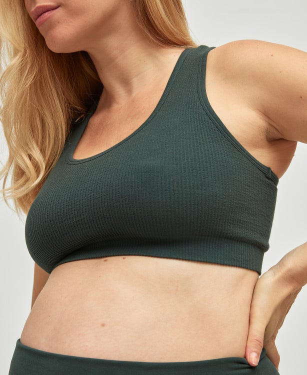Brassière Sans Couture Côtelée Coton Bio Vert