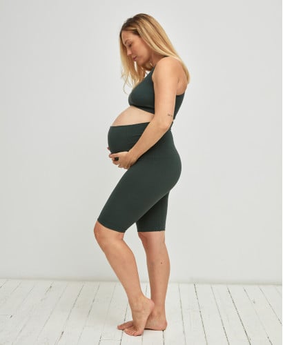 Organic Cotton Rib Seamless Pregnancy Green Biker Shorts