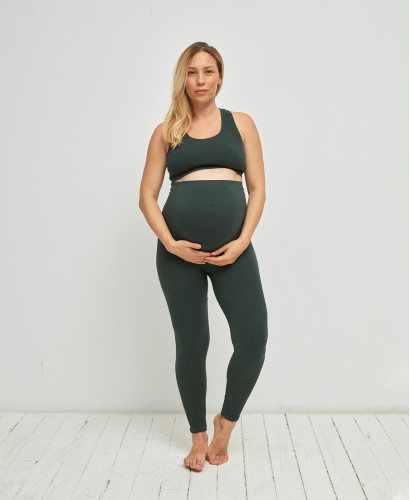 Nahtlose Schwangerschaft-Leggings gerippte Bio-Baumwolle grün