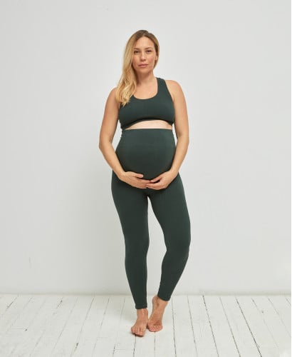 Organic Cotton Rib Seamless Pregnancy Green Leggings