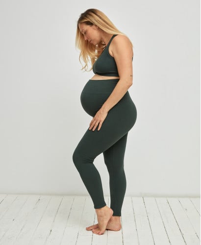 Nahtlose Schwangerschaft-Leggings gerippte Bio-Baumwolle grün