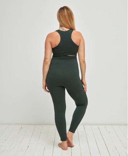 Nahtlose Schwangerschaft-Leggings gerippte Bio-Baumwolle grün