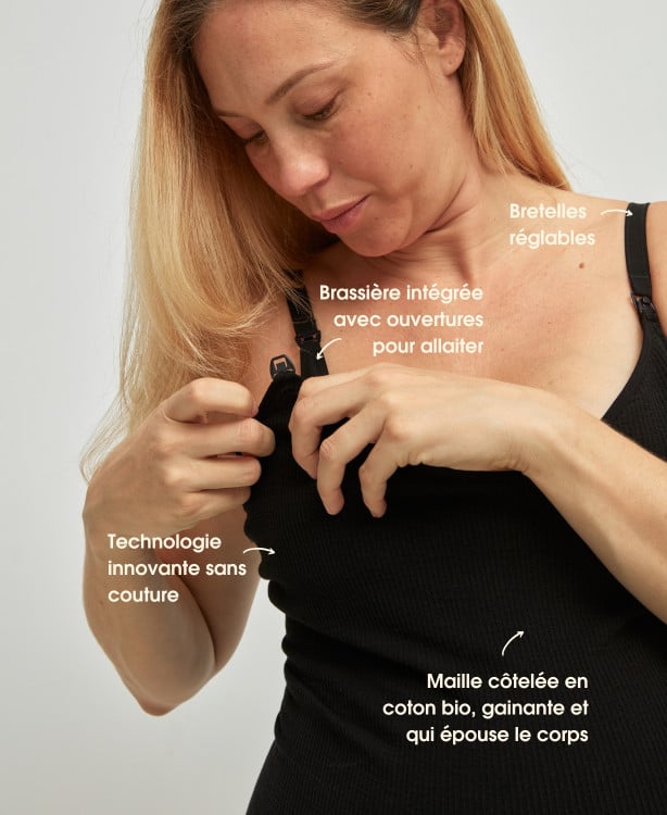 Top Allaitement Brassière intégrée Sans Couture Côtelé Coton Bio