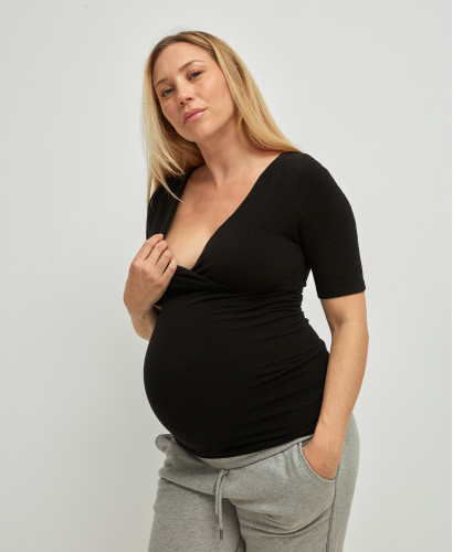 Organic Cotton Ribbed Seamless Maternity & Breastfeeding Wrap Top