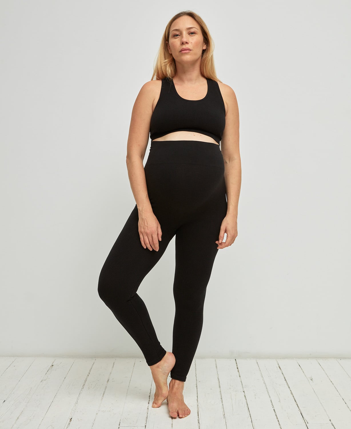 Nahtlose Gerippte Umstandsleggings Bio Baumwolle schwarz