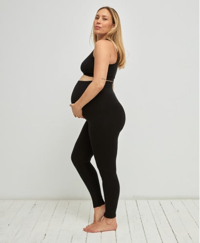 Nahtlose Gerippte Umstandsleggings Bio Baumwolle schwarz