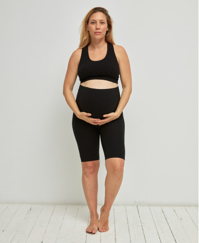 Organic Cotton Rib Seamless Pregnancy Biker Shorts Black