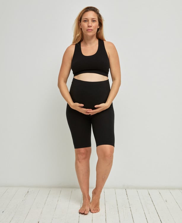 Biker Short Grossesse Sans Couture Côtelé Coton Bio Noir