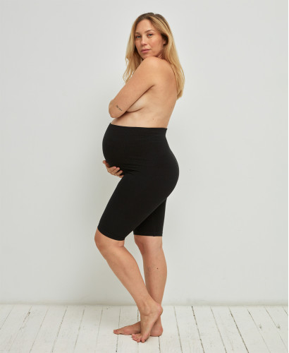 Nahtlose Schwangerschaft-Biker Shorts aus gerippter Bio-Baumwolle schwarz