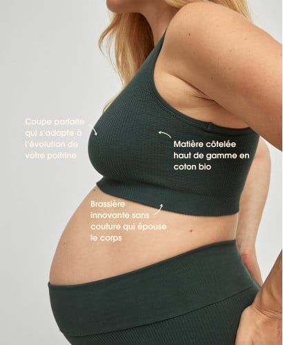 Brassière Sans Couture Côtelée Coton Bio Vert