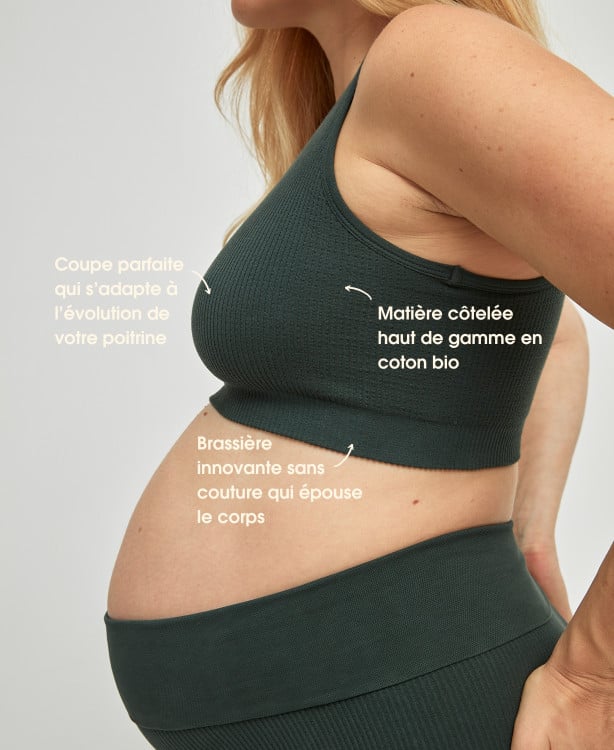 Brassière Sans Couture Côtelée Coton Bio Vert