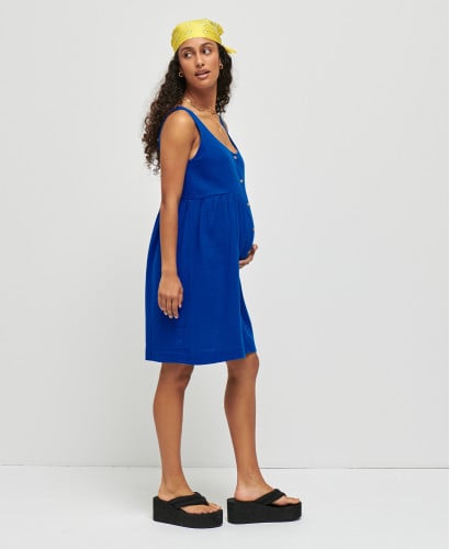 Lana Electric Blue Organic Cotton Gauze Pregnancy Dress