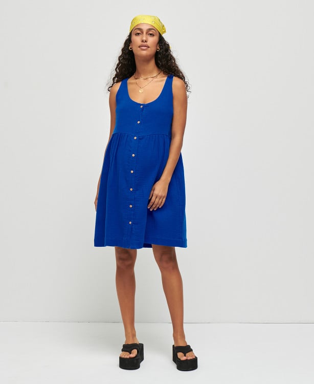 Lana Electric Blue Organic Cotton Gauze Pregnancy Dress