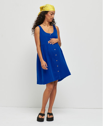 Lana Electric Blaues Schwangerschaftskleid aus Bio-Baumwolle