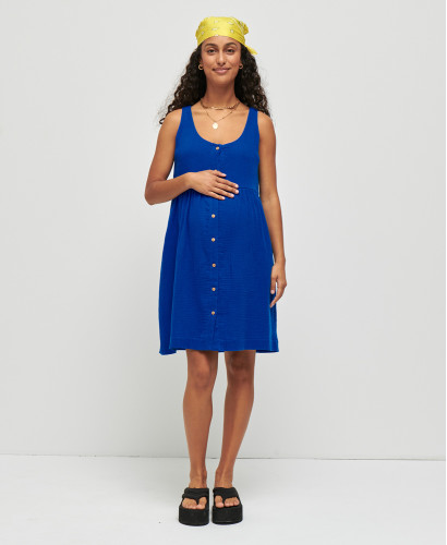 Lana Electric Blue Organic Cotton Gauze Pregnancy Dress