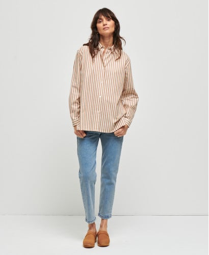 Chemise Grossesse Rayée Bleue Juliette l Chemise Allaitement Élégante -  Beige 