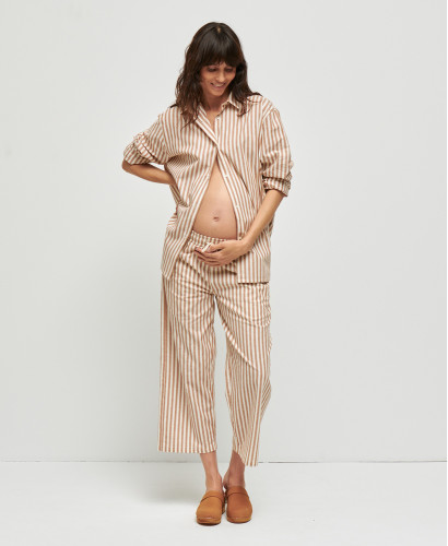 Schwangerschaftshemd aus Baumwolle mit beige Streifen Juliette