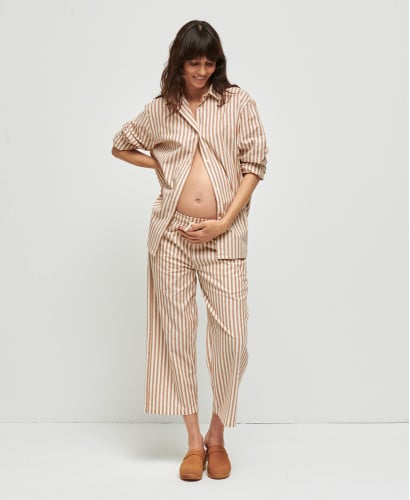Juliette Cotton Pregnancy Striped Beige Shirt