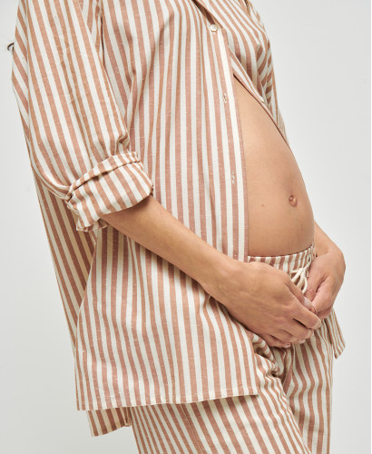 Juliette Cotton Pregnancy Striped Beige Shirt
