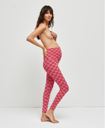 Checked Pregnancy Leggings l Best Quality Maternity Basics & Essentials -  Pink/Red 