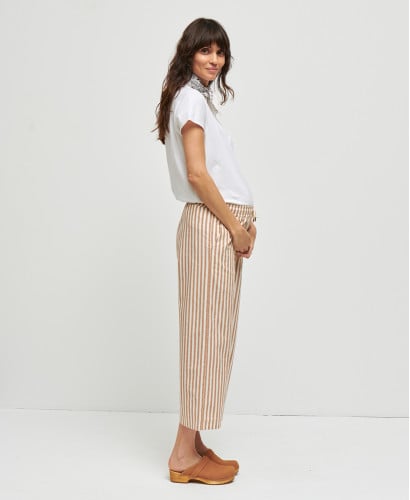 Pregnancy Trousers Cotton Stripes Beige Maria