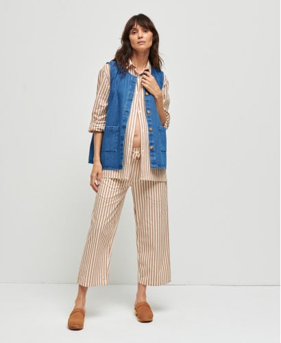 pantalon maternite coton rayures beiges maria