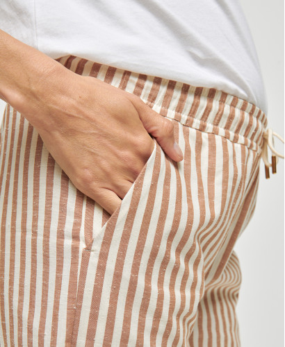 Pregnancy Trousers Cotton Stripes Beige Maria